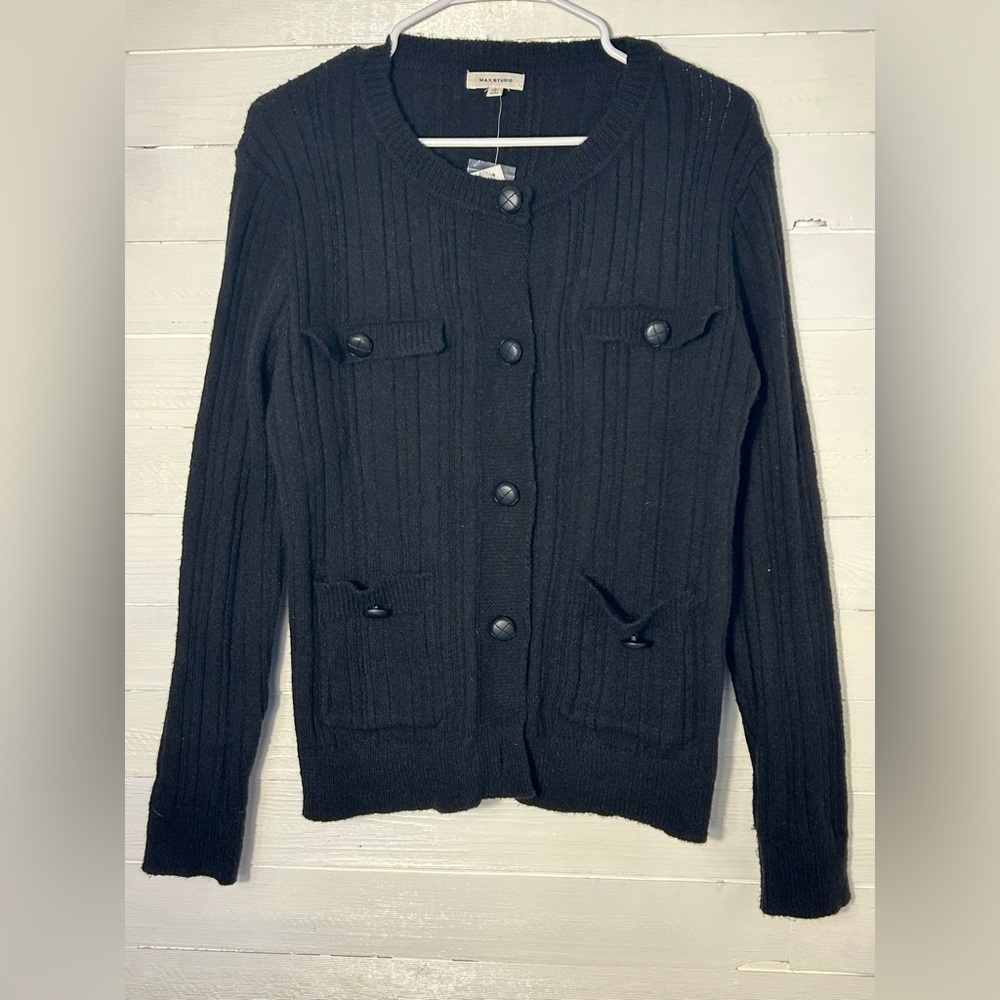 NWT Max Studio Pullover Cardigan sweater, black, women’s size Large. - Picture 3 of 7